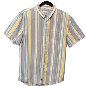 2/$20 The Rail Blue and Yellow Striped Button-Down Cotton Short Sleeve Shirt